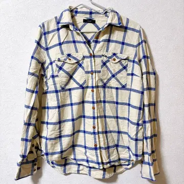 J.CREW 아이보리 블루 체크 긴팔 셔츠