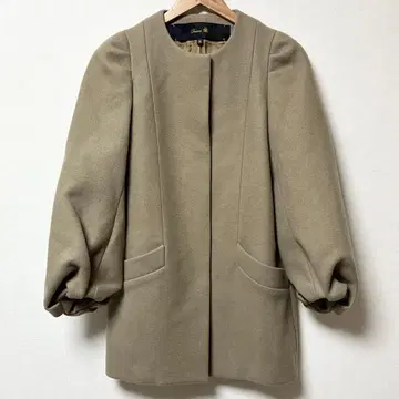 컨디션 최상 Drawer 벌룬 슬리브 코트 베이지 울 실크 일본제