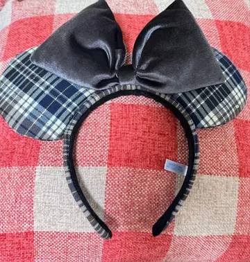 미니 마우스 귀 달린 머리띠 체크 무늬