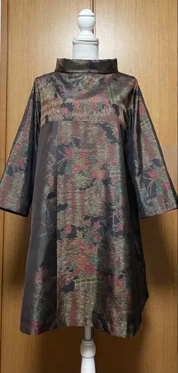 기모노 리메이크 오시마 패치워크 A라인 튜닉 원피스 롤 칼라