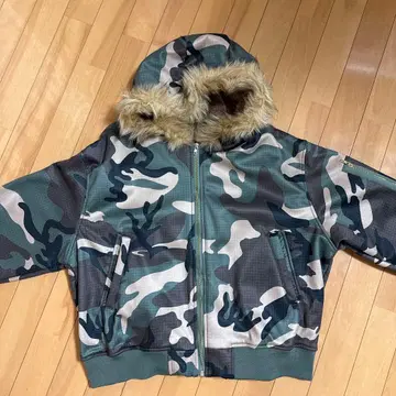 카모 패턴 퍼 후드 집업 자켓 크롭 기장