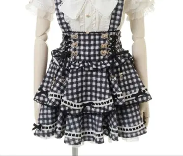 LIZLISA 리즈리사 사다리 리본 체크 티어드 치마바지 블랙