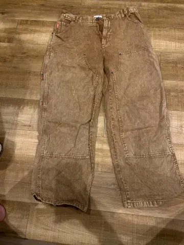 브라운 카고 팬츠 복수 포켓 데님