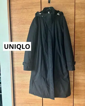 유니클로 레어  충전솜 다운 코트 블랙 롱 코트 자켓 후드 부착