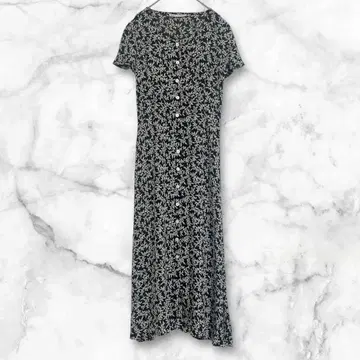 미스 온워드 반팔 셔츠 원피스 M 롱 기장 꽃무늬 올 패턴 비침 블랙