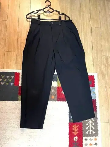 블랙 슬랙스 허리밴딩 프론트 오픈