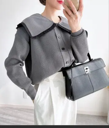 택 포함 미사용 새상품 프릴 카라 가디건