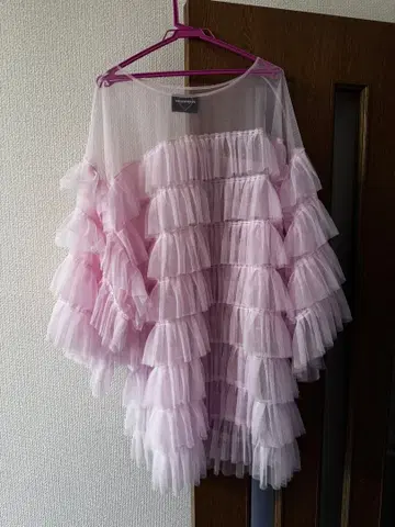 마이크로웨이브 프릴 달린 핑크 튤 상의