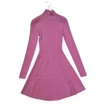 미사용급 ZARA 리브 니트 원피스 핑크 S 타이트 플레어 긴팔