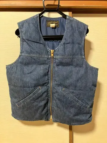 80s VINTAGE 에디 바우어 블랙 택 데님 다운 베스트 L