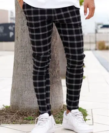 RTEG 체크 무늬 스키니 팬츠 블랙