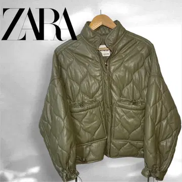 [ 컨디션 최상 ] ZARA 인조 가죽 퍼프 자켓 카키 L
