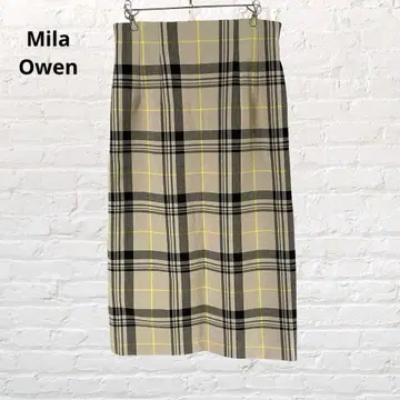 9393 미라 오웬 타이트 스커트 S 체크 무늬 그레이 계열 허리밴딩