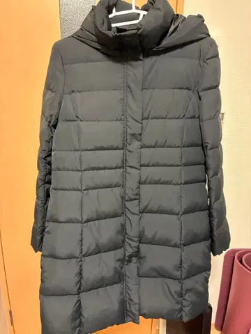 새상품급 / 클리닝 완료 ] 롱 충전솜 코트 블랙 후드 부착 경량 방풍