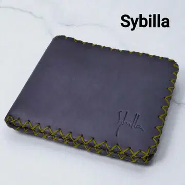 미사용품 Sybilla 시빌라 부드러운 가죽 접이식 지갑 네이비