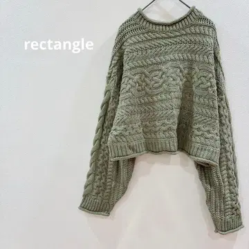 렉탱글 케이블 짜임 니트 스웨터 프리 아크릴 루즈핏 카키