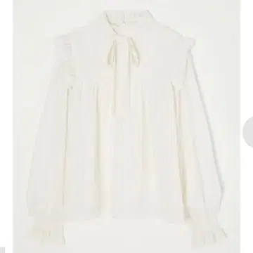 [미사용 새상품] MOUSSY 프릴 달린 긴팔 라메 블라우스 화이트