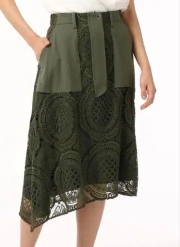 [그레이스 콘티넨탈] 레이스 절개 아지메 스커트 36 카키