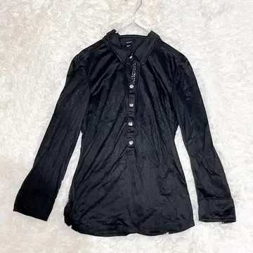 M0106 [르수크] 긴팔 셔츠 블라우스 스팽글 소매 버튼 무지