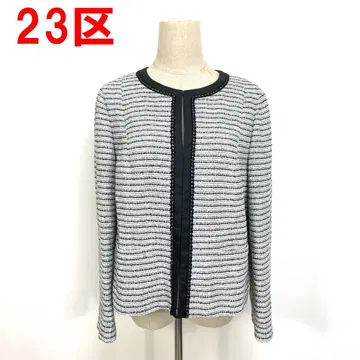 A7105 23구 노카라 자켓 면 트위드 블랙 그레이 46