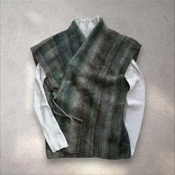 니트 베스트 베스트 그레이 스트라이프 일본제 개성파 오버 사이즈 일본풍