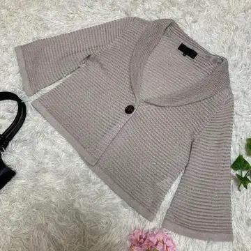 컨디션 최상 언타이틀 7부 소매 가디건 그레이 빅 버튼 린넨 혼방 2 M