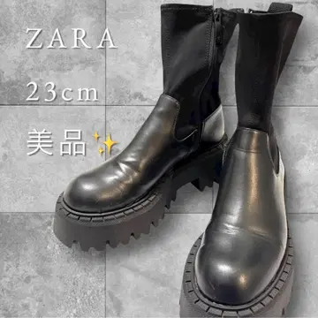 새상품급 ZARA 통굽 삭스 부츠 사이드 지퍼 트랙 밑창 숏