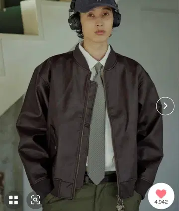 Bleme 다크 브라운 MA-1 인조 가죽 자켓