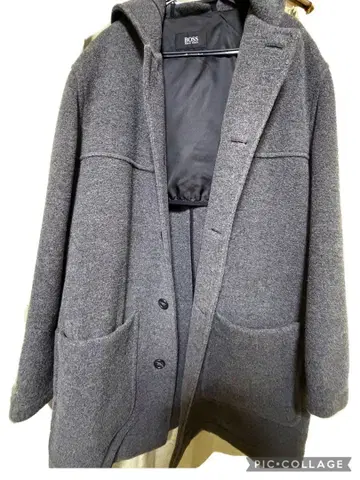 BOSS 후드 부착 그레이 코트