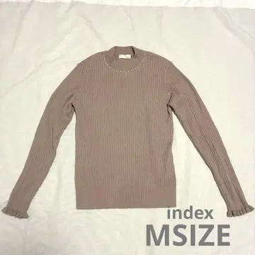 INDEX 리브 편직 베이지 니트 목 비즈 코사지 프릴 소매 M