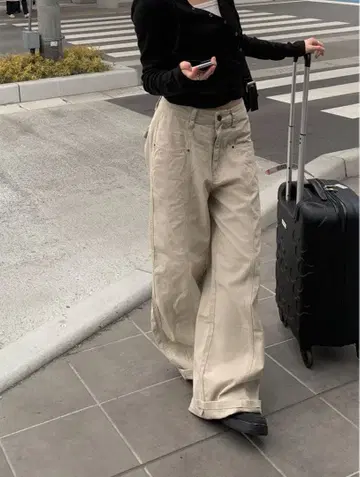 anyonemore 코튼 절개 와이드 팬츠