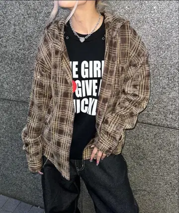 sedacle girl 큐빅 체크 셔츠 후드티