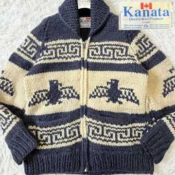 새상품급/2XL 상당 카나타 코위찬 니트 이글 패턴 집업 캐나다제