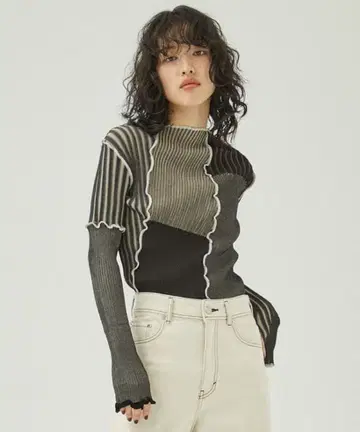 [컨디션 최상] PUBLIC TOKYO 긴팔 리브 니트