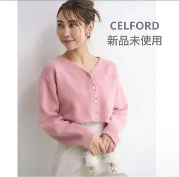 셀포드 CELFORD 핑크 긴팔 가디건 골드 버튼