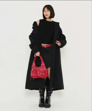 울 라이크 스탠드 카라 롱 코트 TINA:JOJUN 블랙