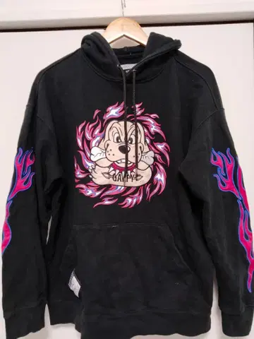 GALFY CRUTCH BRAND 후드티 블랙 중형견 파이어 패턴