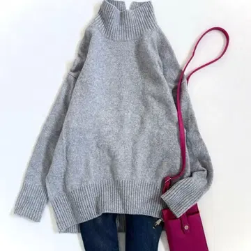 새상품급 untitled 언타이틀 니트 하이넥 양모 100% 그레이