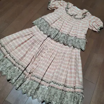 핑크하우스 새상품 곰 자수 오리지널 체크 셋업 브라운 계열