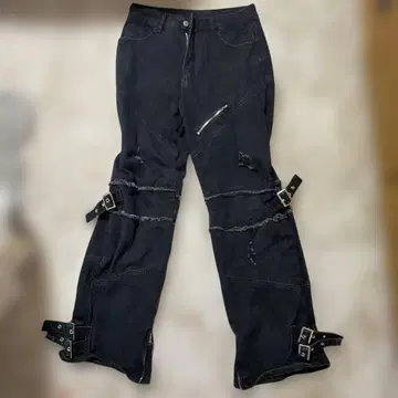 블랙 데미지 데님 팬츠 오피움 Y2k