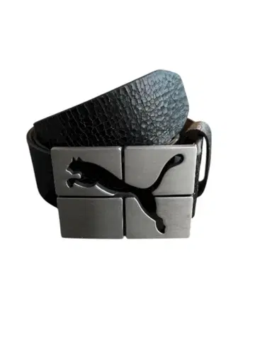 'puma'logo plate cracked leather belt