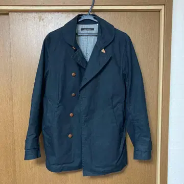 네이비 스텐카라 코트 더블 버튼