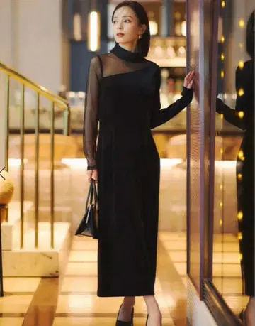 [ 미사용 새상품 ] anuans 아뉴앙스 시어 콤비 타이트 원피스 블랙