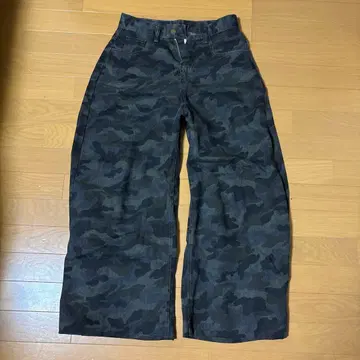 카모 무늬 와이드 팬츠 배기 데님