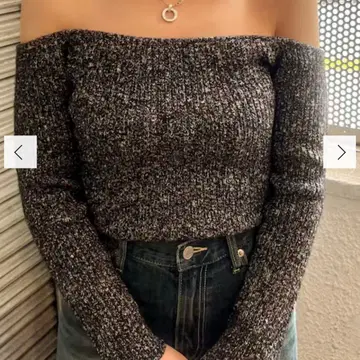 EVRIS 멜란지 타이트 오프숄더 니트탑