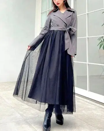 리젝시 튤 도킹 롱 코트 색상 블랙