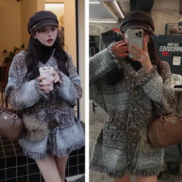 새상품 미개봉 Darich 트위드 보더 니트 가디건 SAX