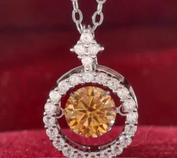 모이사나이트 라운드 펜던트 목걸이 실버 925 오렌지 단품