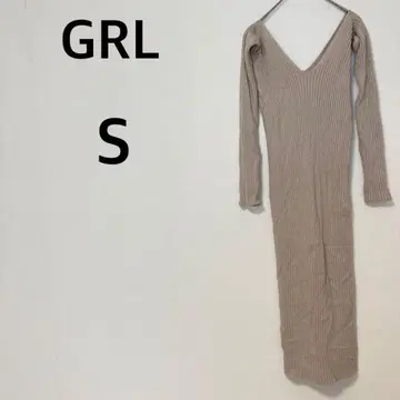 GRL 그레일 리브 니트 원피스 [ S ] V넥 캐주얼 미 스타일