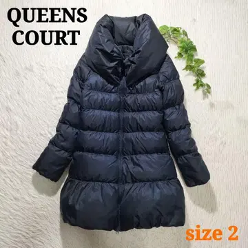 QUEENS COURT 다운 코트 숄카라 A라인 네이비 2
